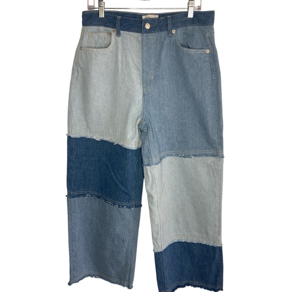 Rails Women Size 31 The Getty Crop High Rise Wide/Barrel Leg Patchwork Jeans